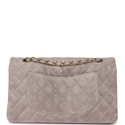 Chanel Medium Classic Double Flap Bag Grey Suede Light Gold Hardware