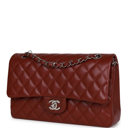 Chanel Medium Classic Double Flap Bag Burgundy Caviar Silver Hardware