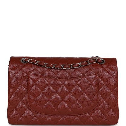 Chanel Medium Classic Double Flap Bag Burgundy Caviar Silver Hardware