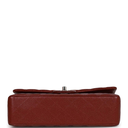 Chanel Medium Classic Double Flap Bag Burgundy Caviar Silver Hardware