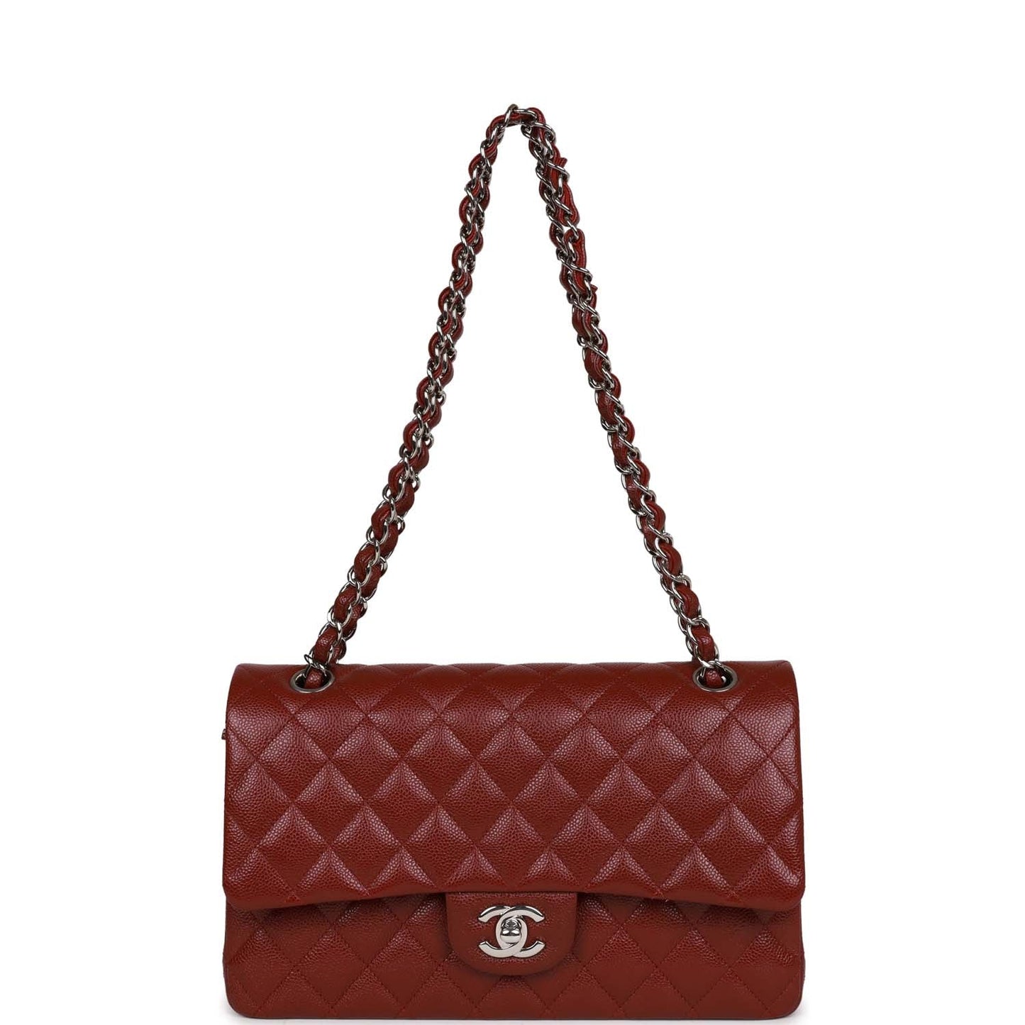 Chanel Medium Classic Double Flap Bag Burgundy Caviar Silver Hardware