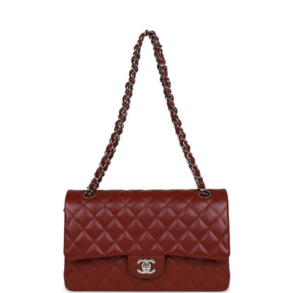 Chanel Medium Classic Double Flap Bag Burgundy Caviar Silver Hardware