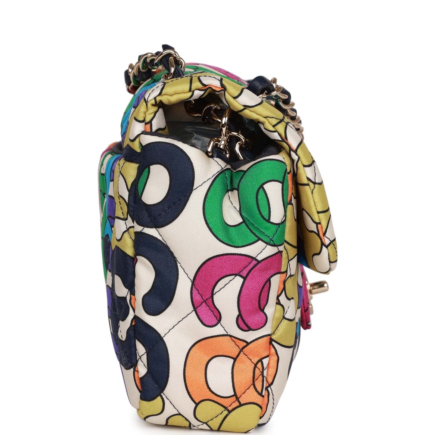 Chanel Medium Flap Bag Multicolor Rainbow Logo Nylon Light Gold Hardware