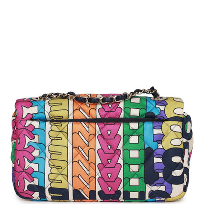 Chanel Medium Flap Bag Multicolor Rainbow Logo Nylon Light Gold Hardware