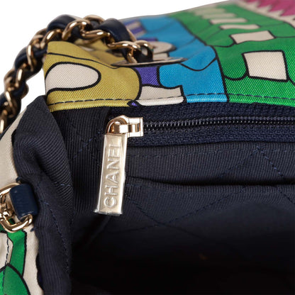 Chanel Medium Flap Bag Multicolor Rainbow Logo Nylon Light Gold Hardware