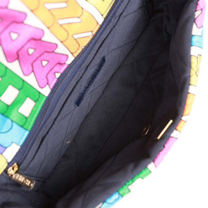 Chanel Medium Flap Bag Multicolor Rainbow Logo Nylon Light Gold Hardware