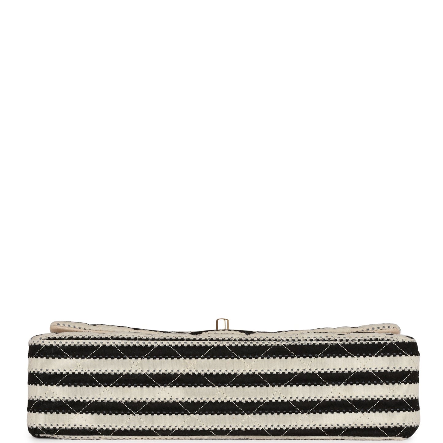 Chanel Medium Classic Double Flap Bag Black and Beige Striped Silk Light Gold Hardware