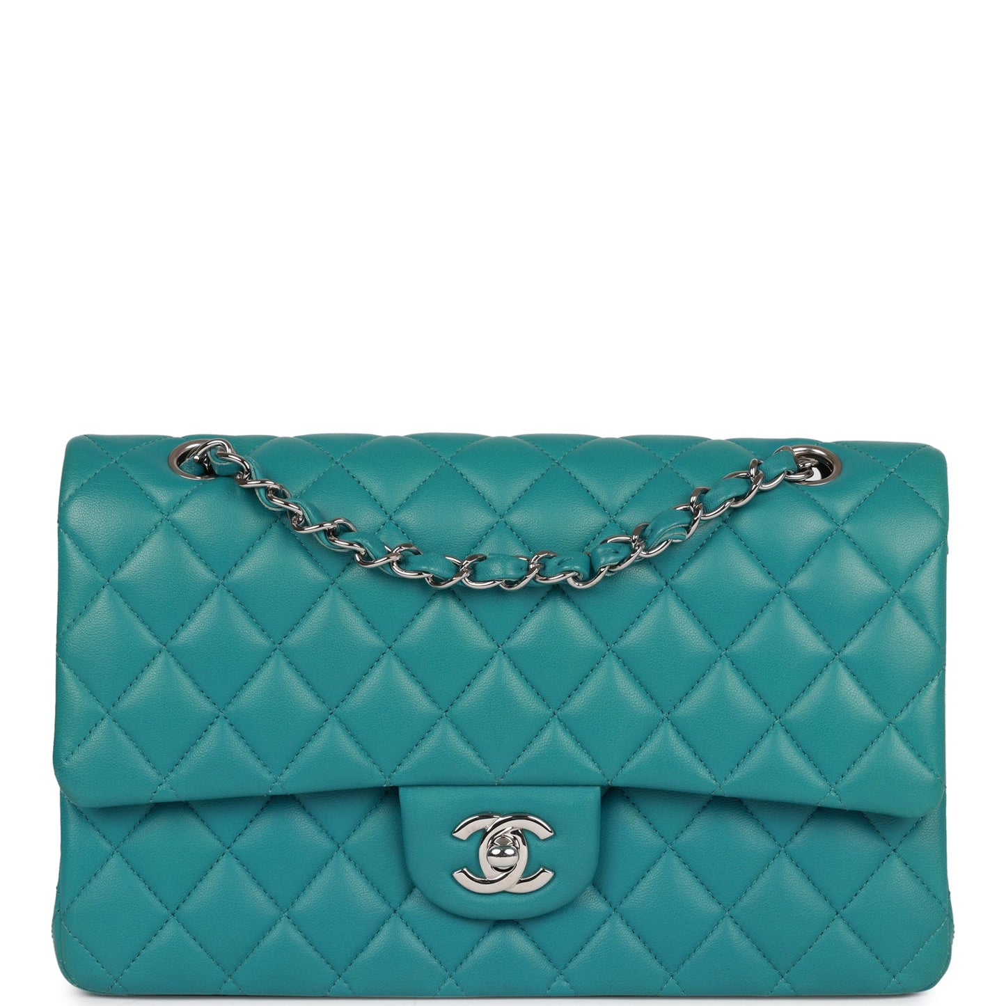 Chanel Medium Classic Double Flap Bag Blue Lambskin Silver Hardware