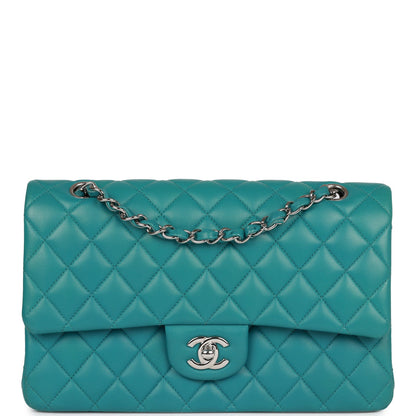 Chanel Medium Classic Double Flap Bag Blue Lambskin Silver Hardware