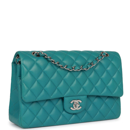 Chanel Medium Classic Double Flap Bag Blue Lambskin Silver Hardware