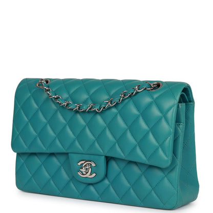 Chanel Medium Classic Double Flap Bag Blue Lambskin Silver Hardware