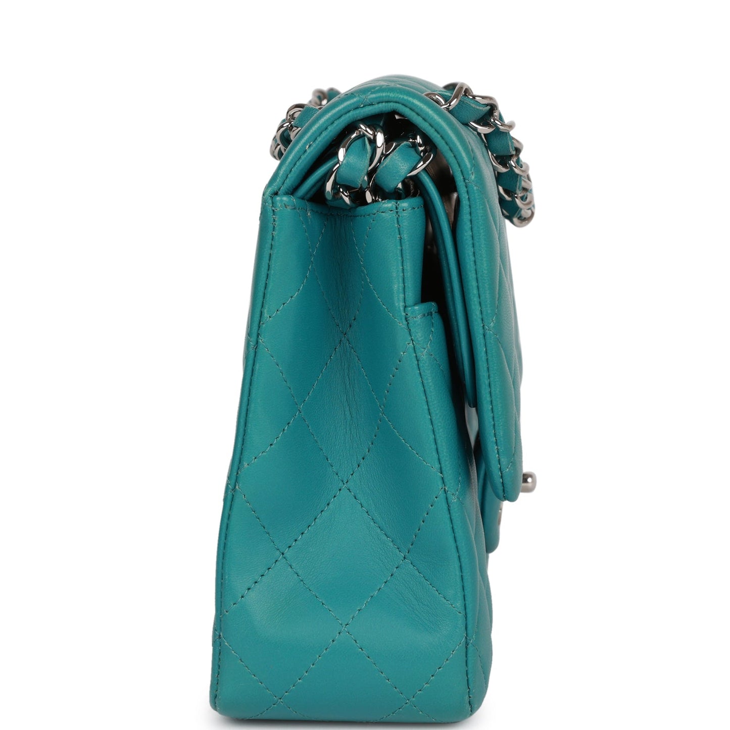 Chanel Medium Classic Double Flap Bag Blue Lambskin Silver Hardware