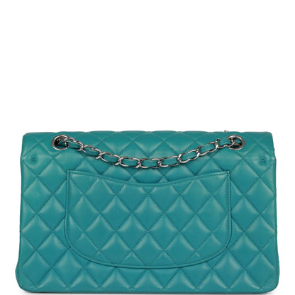 Chanel Medium Classic Double Flap Bag Blue Lambskin Silver Hardware