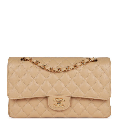 Chanel Medium Classic Double Flap Bag Beige Caviar Gold Hardware