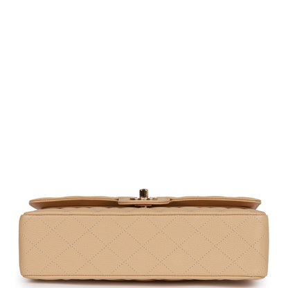Chanel Medium Classic Double Flap Bag Beige Caviar Gold Hardware