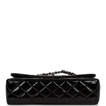 Chanel Medium Classic Double Flap Bag Black Patent Leather Silver Hardware