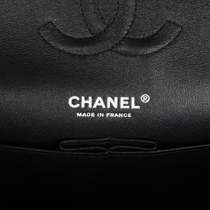 Chanel Medium Classic Double Flap Bag Black Patent Leather Silver Hardware