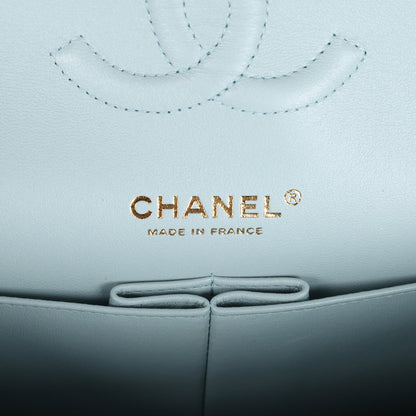 Chanel Medium Classic Double Flap Light Blue Caviar Light Gold Hardware