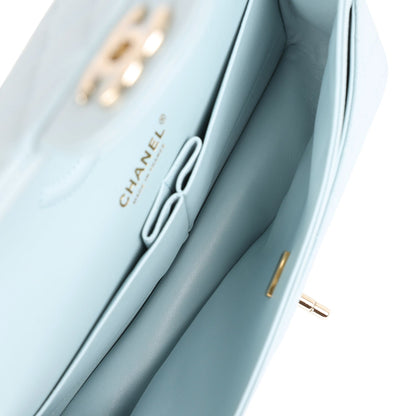Chanel Medium Classic Double Flap Light Blue Caviar Light Gold Hardware