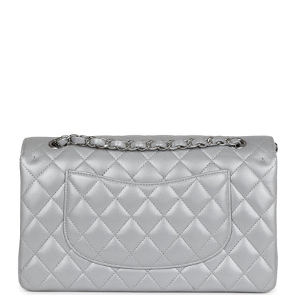Chanel Medium Classic Double Flap Silver Metallic Lambskin Silver Hardware