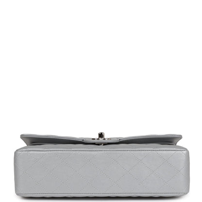 Chanel Medium Classic Double Flap Silver Metallic Lambskin Silver Hardware