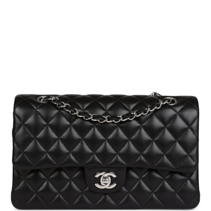Chanel Medium Classic Double Flap Black Lambskin Silver Hardware
