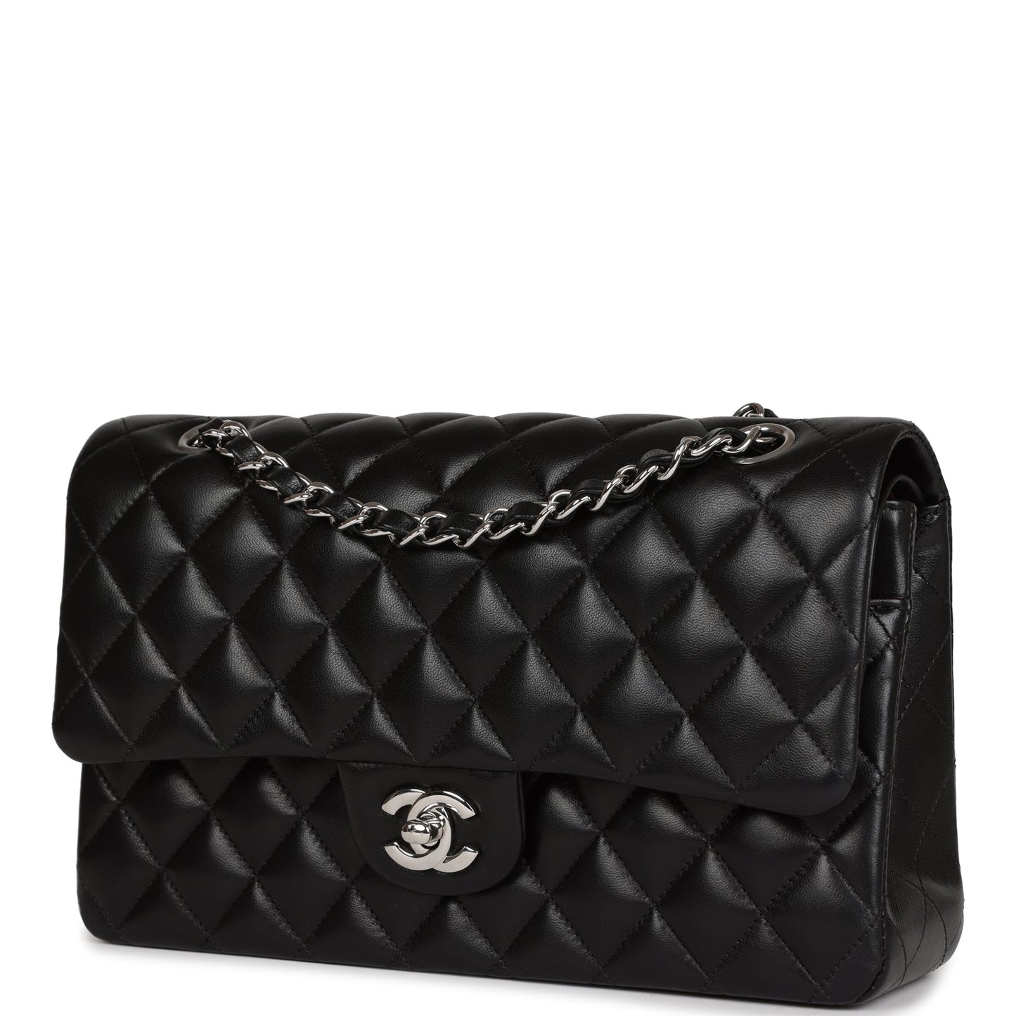 Chanel Medium Classic Double Flap Black Lambskin Silver Hardware