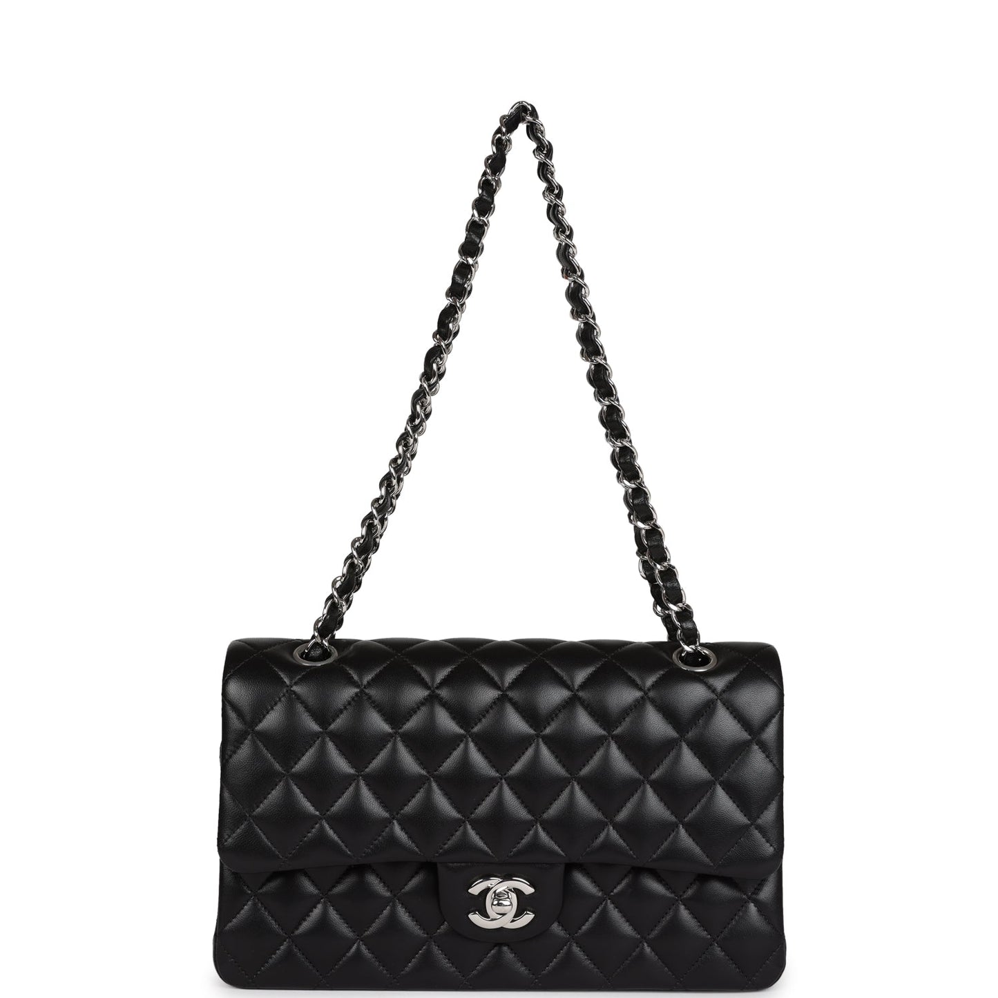 Chanel Medium Classic Double Flap Black Lambskin Silver Hardware