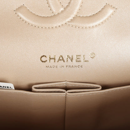 Chanel Medium Classic Double Flap Beige Tweed Gold Hardware