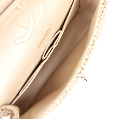 Chanel Medium Classic Double Flap Beige Tweed Gold Hardware