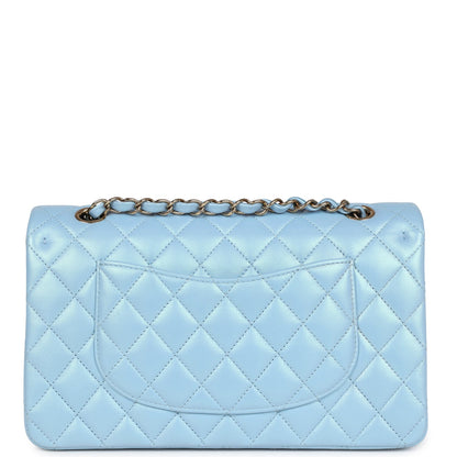 Chanel Medium Classic Double Flap Bag Blue Iridescent Calfskin Gold Hardware