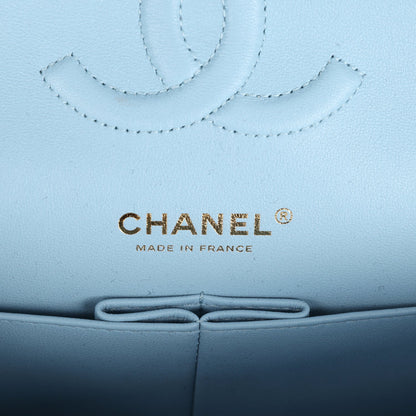 Chanel Medium Classic Double Flap Bag Blue Iridescent Calfskin Gold Hardware
