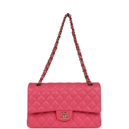 Chanel Medium Classic Double Flap Bag Hot Pink Shiny Caviar Gold Hardware