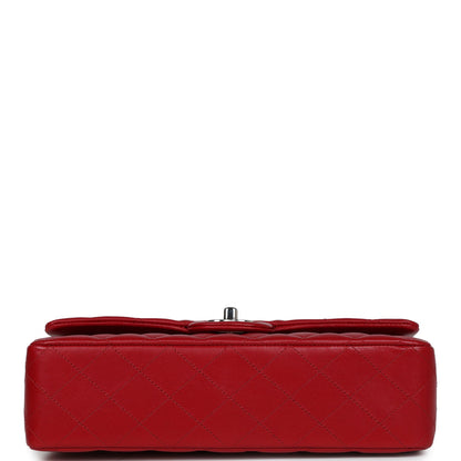 Chanel Medium Classic Double Flap Bag Red Lambskin Silver Hardware