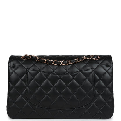 Chanel Medium Classic Double Flap Bag Black Lambskin Rose Gold Hardware