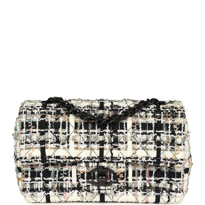 Chanel Mini Classic Flap Black and White Tweed Black Hardware