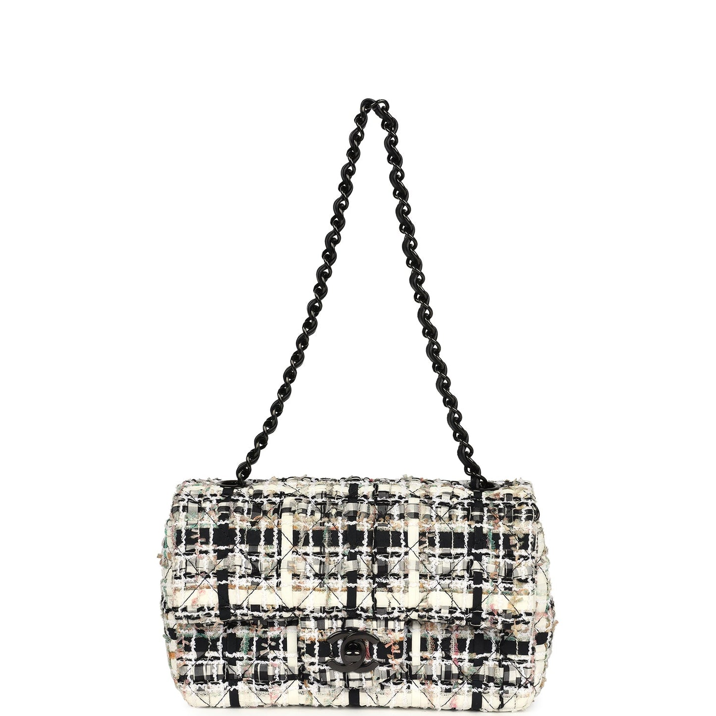 Chanel Mini Classic Flap Black and White Tweed Black Hardware