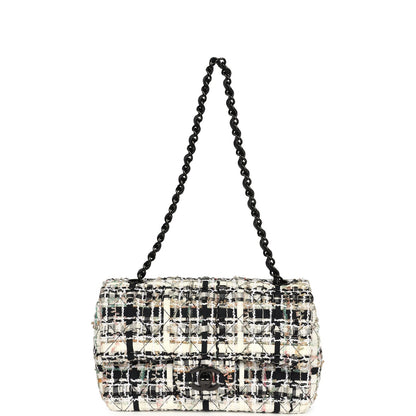Chanel Mini Classic Flap Black and White Tweed Black Hardware