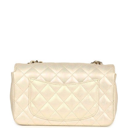 Chanel Mini Rectangular Flap Bag Iridescent Ivory Lambskin Light Gold Hardware