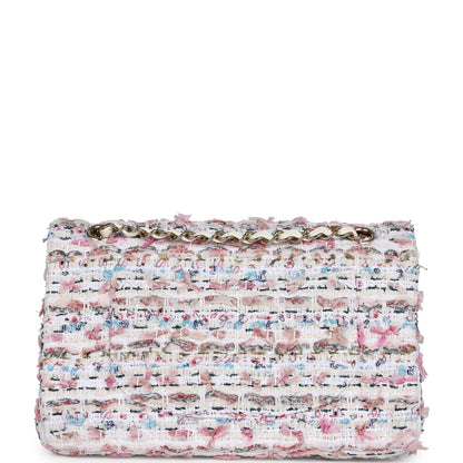 Chanel Medium Classic Double Flap White Multicolored Tweed Light Gold Hardware