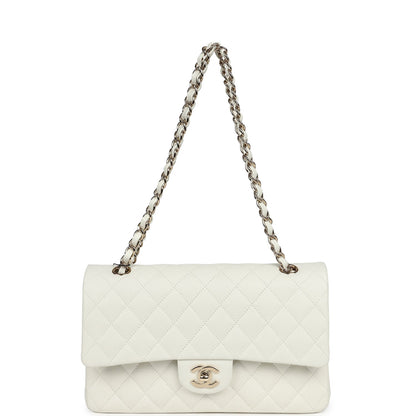 Chanel Medium Classic Double Flap White Caviar Light Gold Hardware