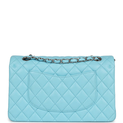 Chanel Medium Classic Double Flap Bag Light Blue Lambskin Silver Hardware