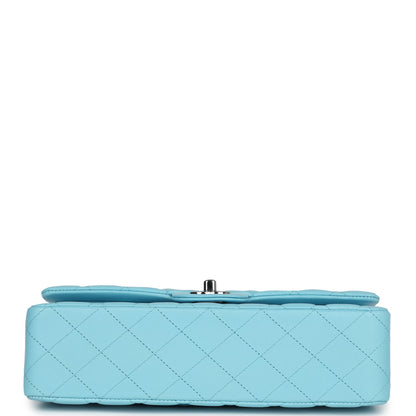 Chanel Medium Classic Double Flap Bag Light Blue Lambskin Silver Hardware