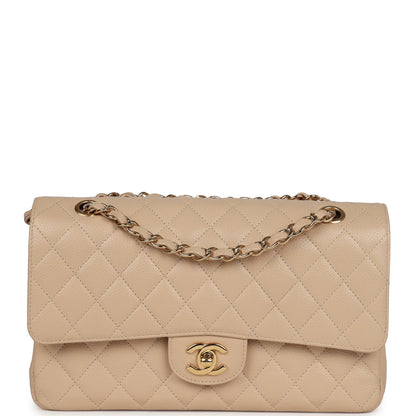 Chanel Medium Classic Double Flap Beige Caviar Gold Hardware