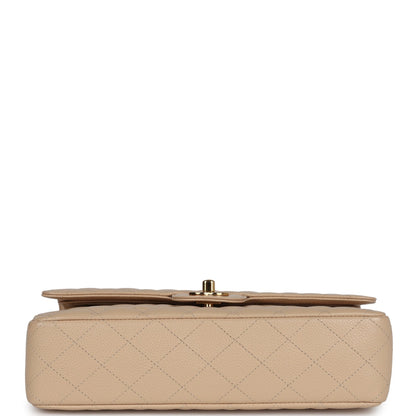 Chanel Medium Classic Double Flap Beige Caviar Gold Hardware