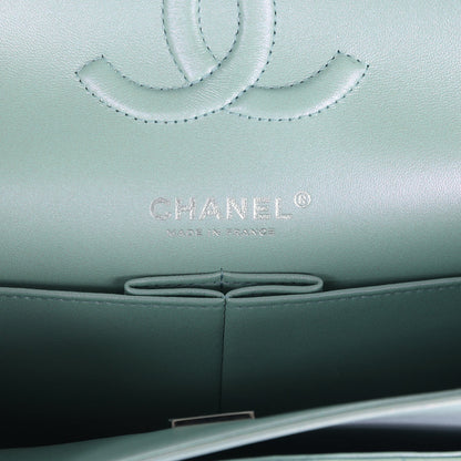Chanel Medium Classic Double Flap Bag Blue Iridescent Calfskin Silver Hardware