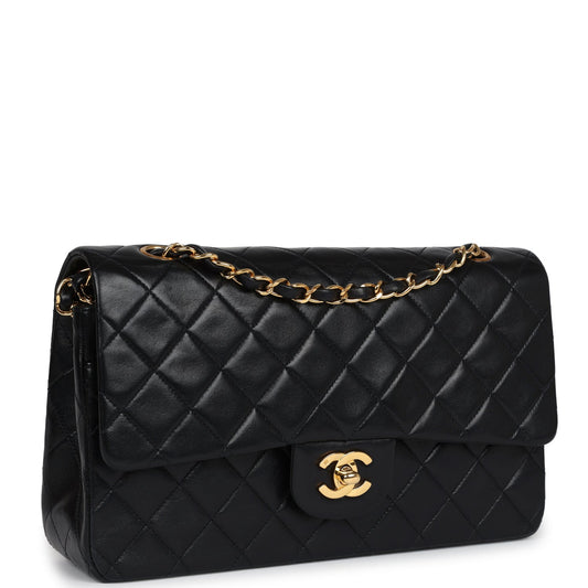 Chanel Vintage Medium Classic Double Flap Black Lambskin Gold Hardware