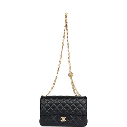 Chanel Medium Camellia Crush Flap Bag Black Lambskin Antique Gold Hardware