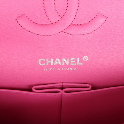 Chanel Medium Classic Double Flap Dark Pink Lambskin Silver Hardware