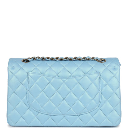 Chanel Medium Classic Double Flap Bag Blue Iridescent Calfskin Gold Hardware